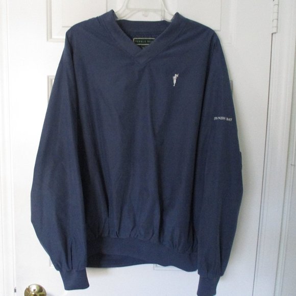 Mens L/S Spanish Bay (Pebble Beach, CA) Blue Pullover V-Neck Golf Windbreaker -M - Picture 1 of 3
